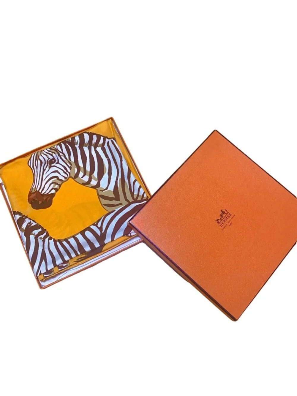Hermes le Zebres Zebra Scarf Silk Carre 90 Orange - Picture 2 of 7